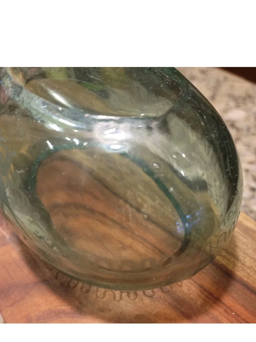 Antique Glass Bowl Czechoslavovakian Hand Etched Schooner/ Oval 6
